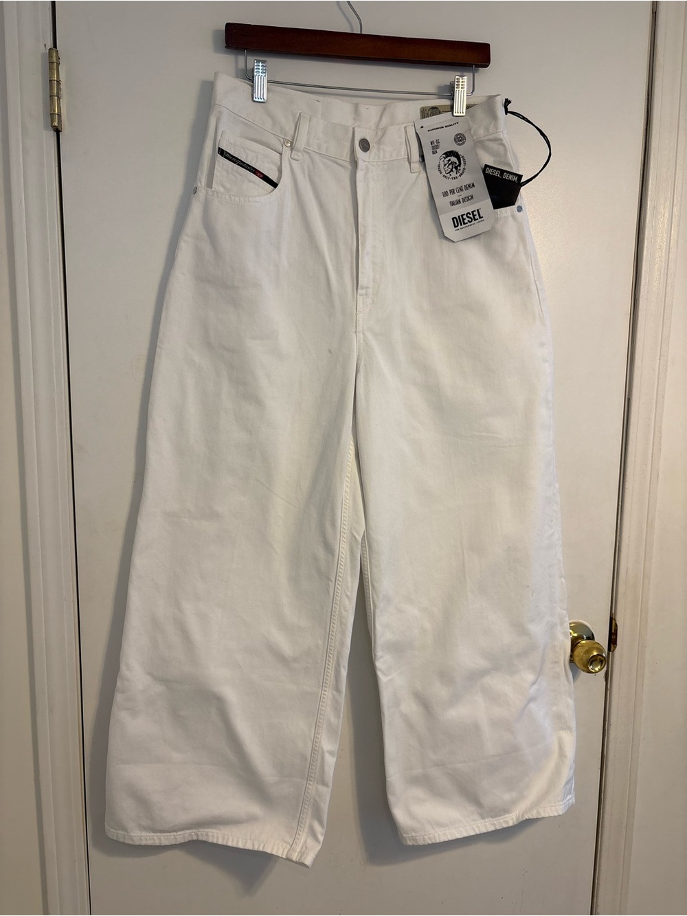 Diesel White Wide Leg Denim Trousers